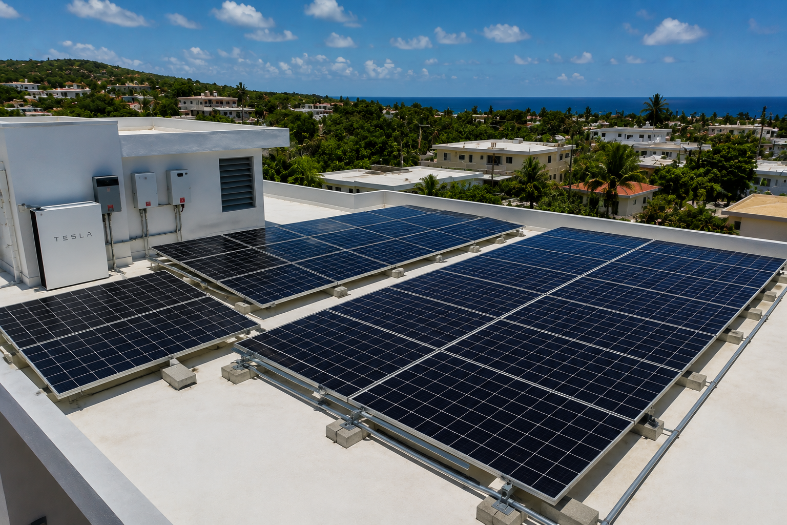 Equipo instalando sistema solar